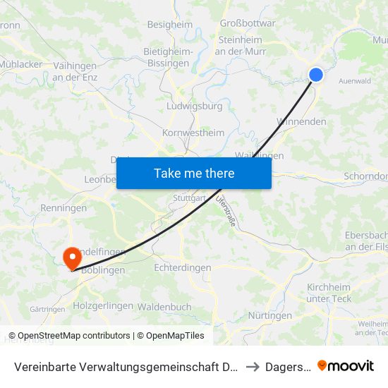 Vereinbarte Verwaltungsgemeinschaft Der Stadt Backnang to Dagersheim map