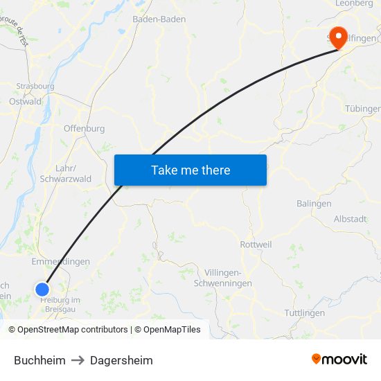 Buchheim to Dagersheim map