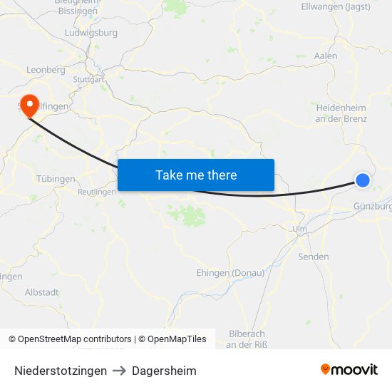 Niederstotzingen to Dagersheim map