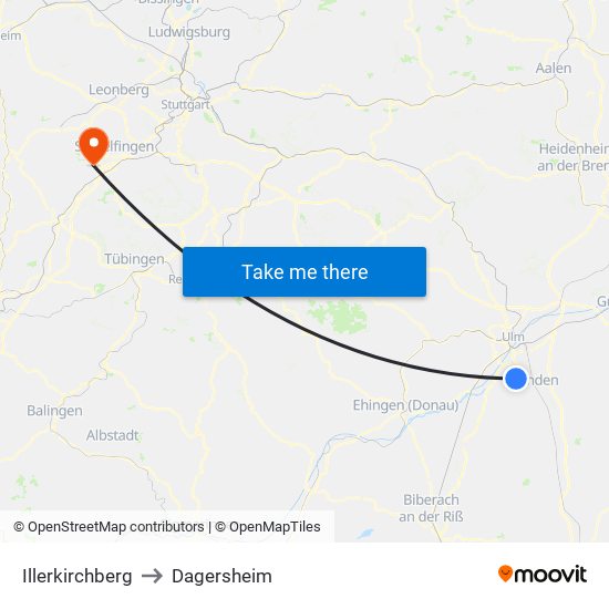 Illerkirchberg to Dagersheim map