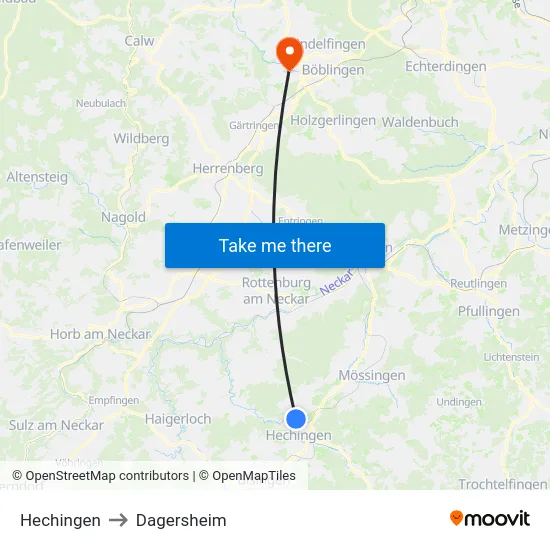 Hechingen to Dagersheim map