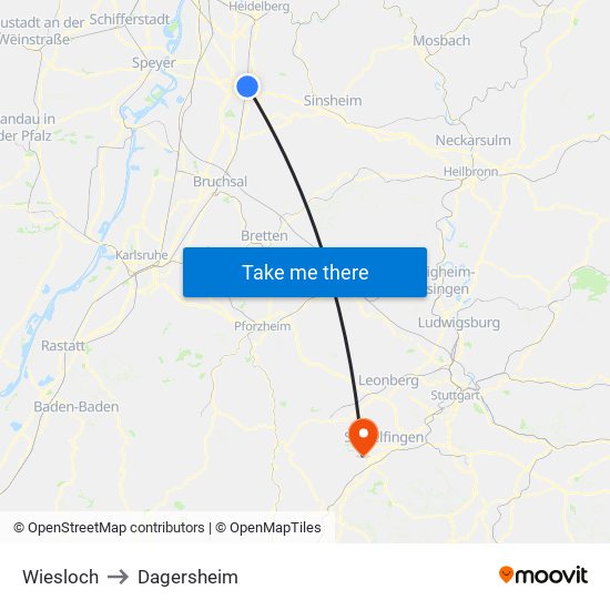 Wiesloch to Dagersheim map