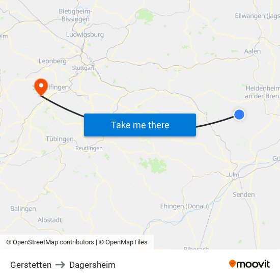 Gerstetten to Dagersheim map