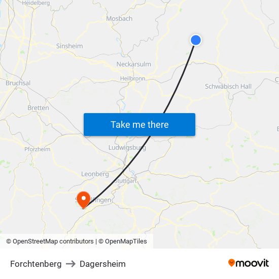 Forchtenberg to Dagersheim map