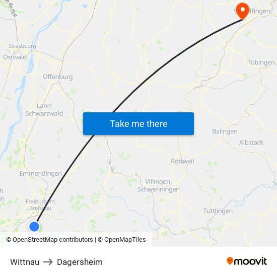 Wittnau to Dagersheim map