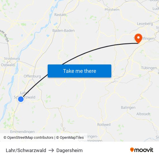 Lahr/Schwarzwald to Dagersheim map