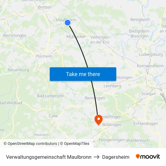 Verwaltungsgemeinschaft Maulbronn to Dagersheim map