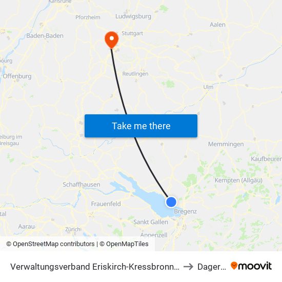 Verwaltungsverband Eriskirch-Kressbronn am Bodensee-Langenargen to Dagersheim map