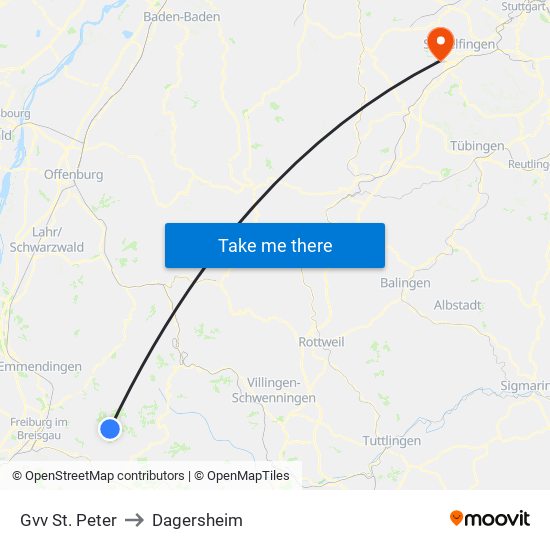 Gvv St. Peter to Dagersheim map