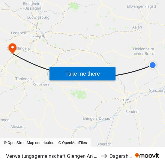 Verwaltungsgemeinschaft Giengen An Der Brenz to Dagersheim map