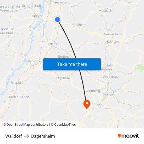 Walldorf to Dagersheim map