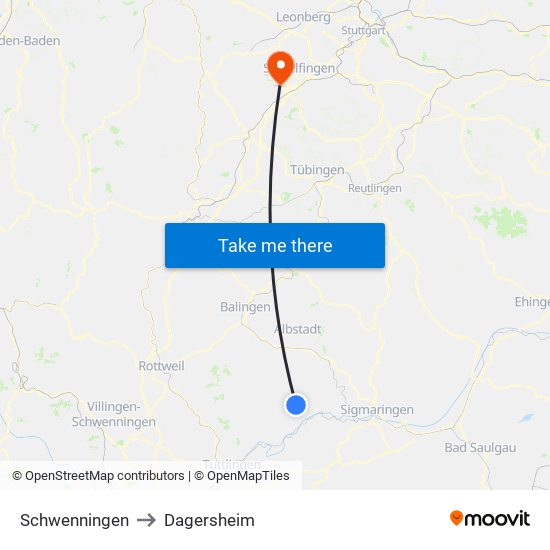 Schwenningen to Dagersheim map