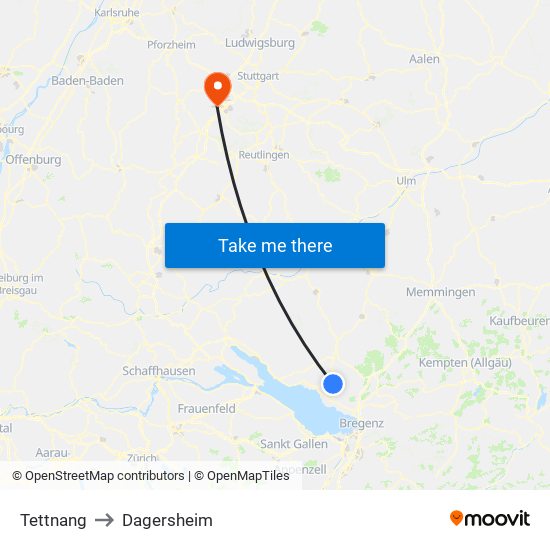 Tettnang to Dagersheim map