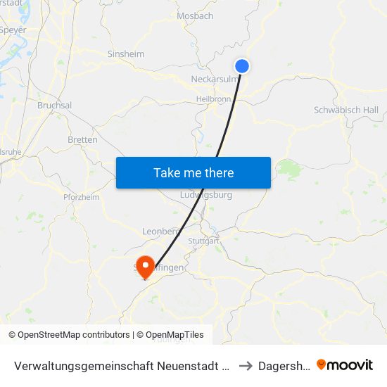 Verwaltungsgemeinschaft Neuenstadt am Kocher to Dagersheim map