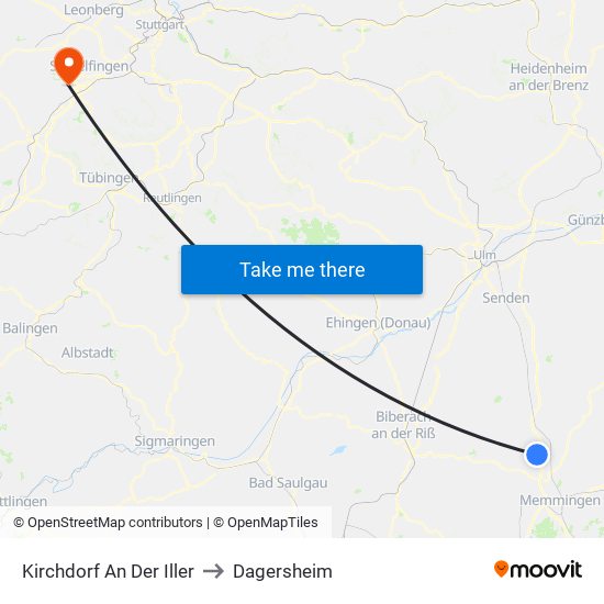 Kirchdorf An Der Iller to Dagersheim map