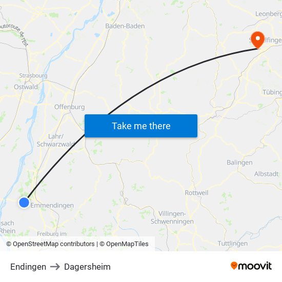 Endingen to Dagersheim map