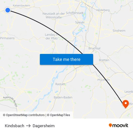 Kindsbach to Dagersheim map