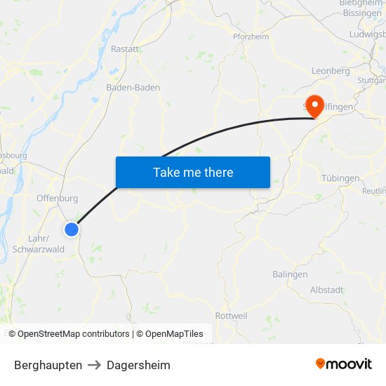 Berghaupten to Dagersheim map