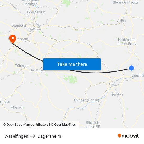 Asselfingen to Dagersheim map