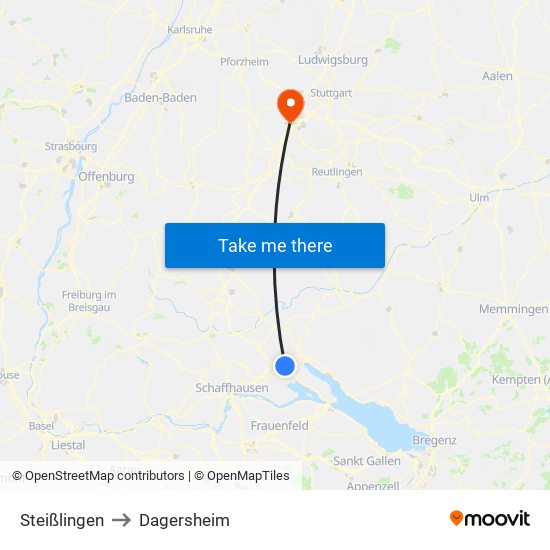 Steißlingen to Dagersheim map