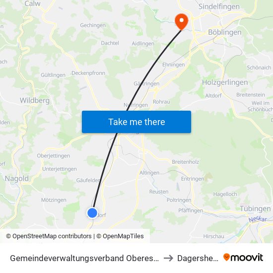 Gemeindeverwaltungsverband Oberes Gäu to Dagersheim map