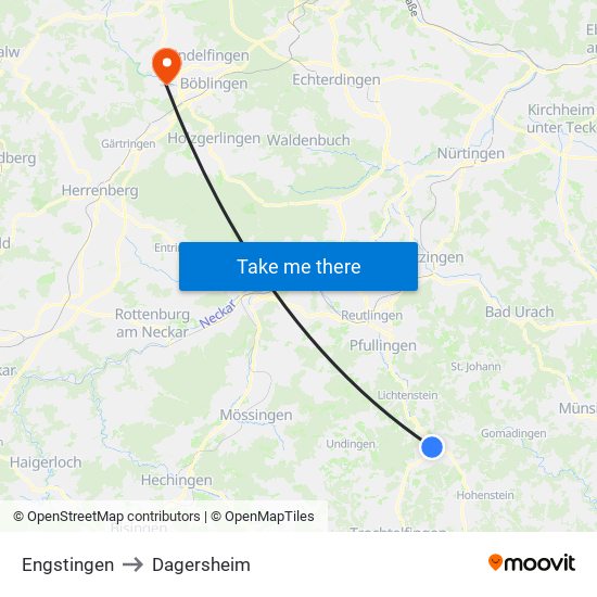 Engstingen to Dagersheim map