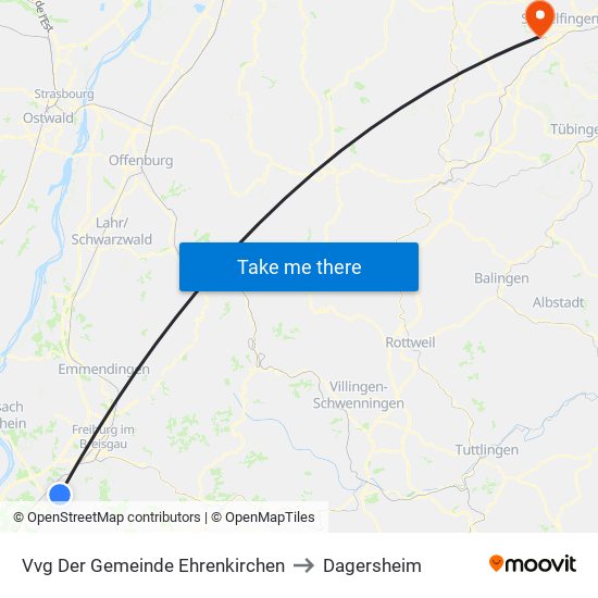 Vvg Der Gemeinde Ehrenkirchen to Dagersheim map