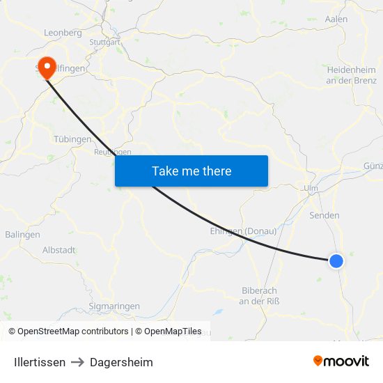 Illertissen to Dagersheim map