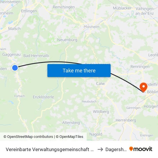 Vereinbarte Verwaltungsgemeinschaft Gernsbach to Dagersheim map