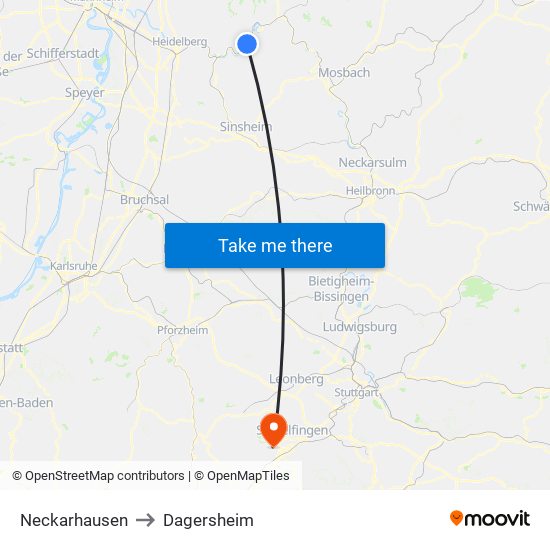 Neckarhausen to Dagersheim map