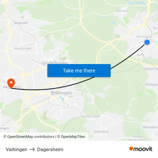 Vaihingen to Dagersheim map