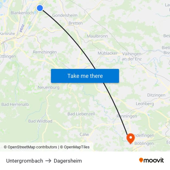 Untergrombach to Dagersheim map