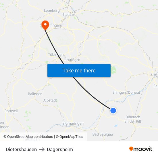 Dietershausen to Dagersheim map