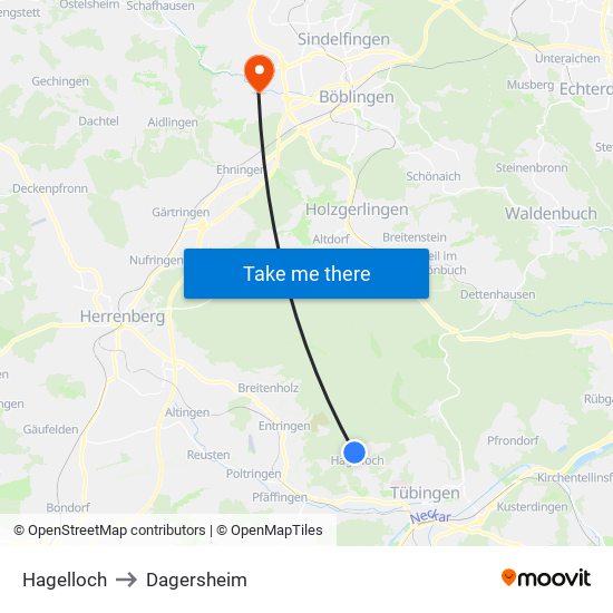 Hagelloch to Dagersheim map