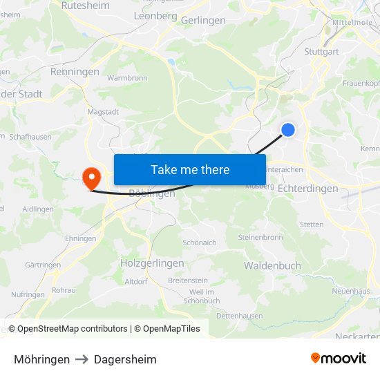 Möhringen to Dagersheim map