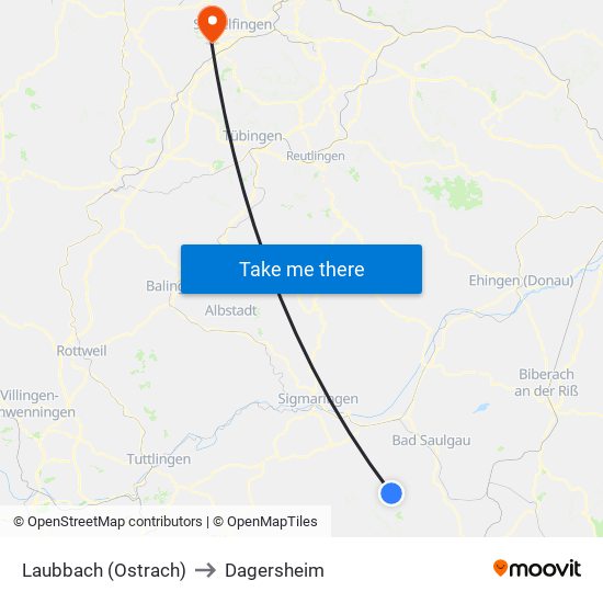 Laubbach (Ostrach) to Dagersheim map