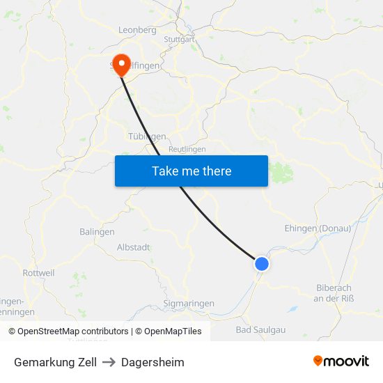 Gemarkung Zell to Dagersheim map