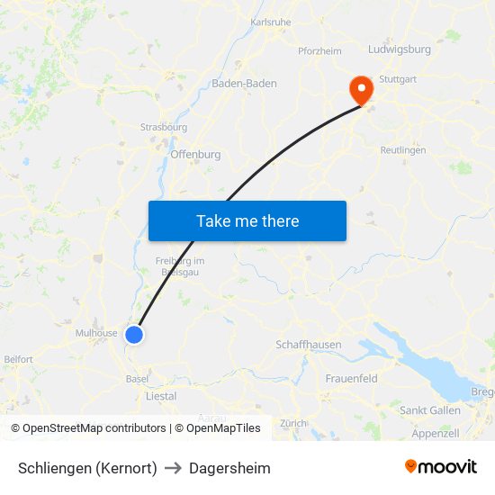 Schliengen (Kernort) to Dagersheim map