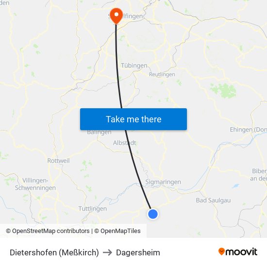 Dietershofen (Meßkirch) to Dagersheim map