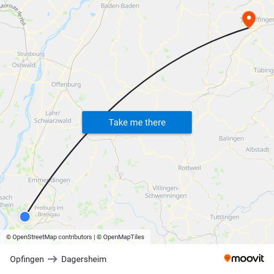 Opfingen to Dagersheim map