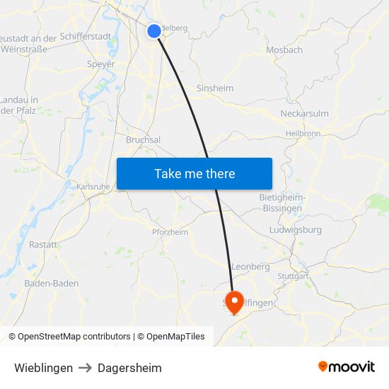 Wieblingen to Dagersheim map