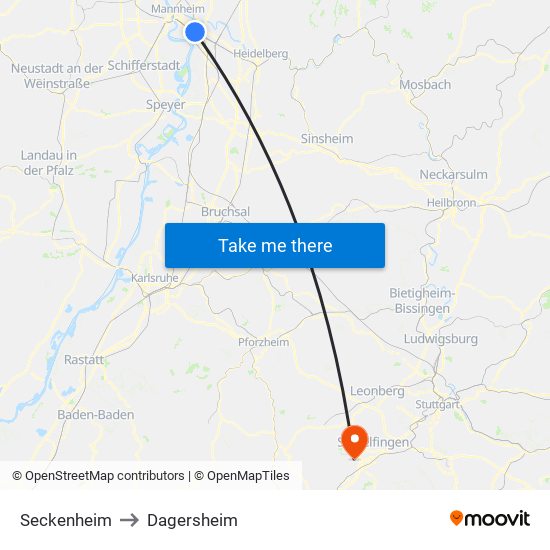 Seckenheim to Dagersheim map