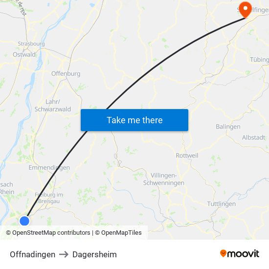 Offnadingen to Dagersheim map