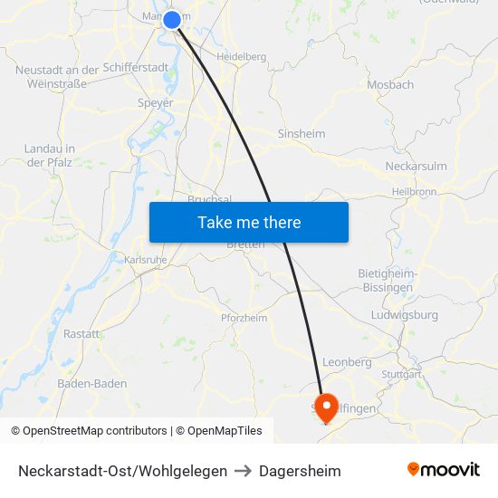 Neckarstadt-Ost/Wohlgelegen to Dagersheim map