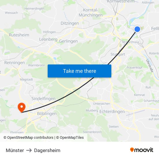 Münster to Dagersheim map