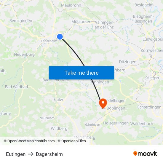 Eutingen to Dagersheim map