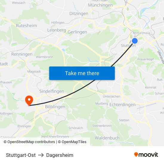 Stuttgart-Ost to Dagersheim map