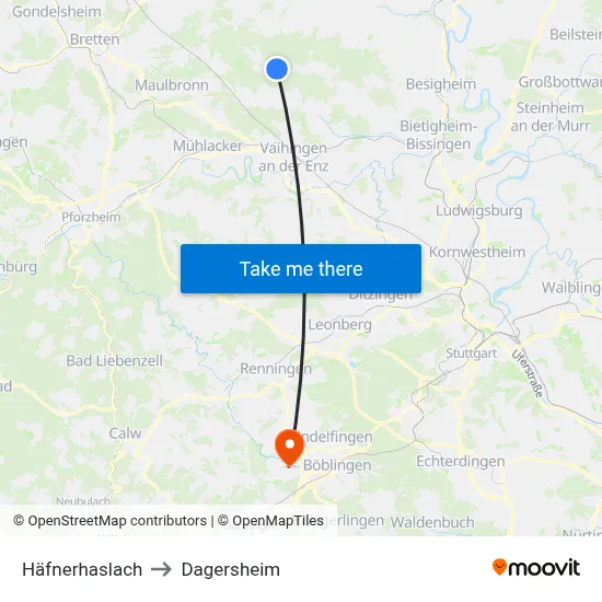 Häfnerhaslach to Dagersheim map