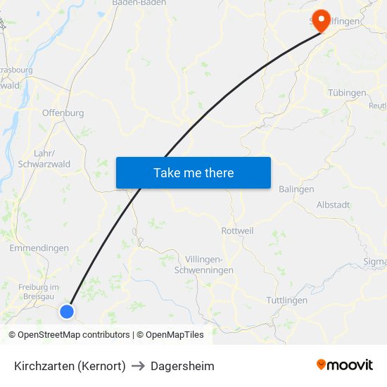 Kirchzarten (Kernort) to Dagersheim map