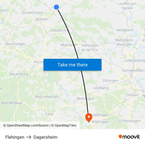 Flehingen to Dagersheim map